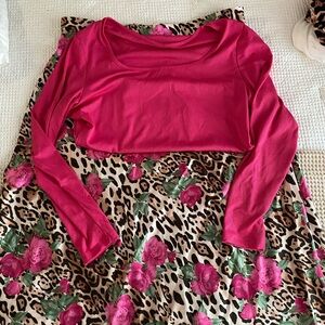 Pink Top with Floral Leopard Skirt
